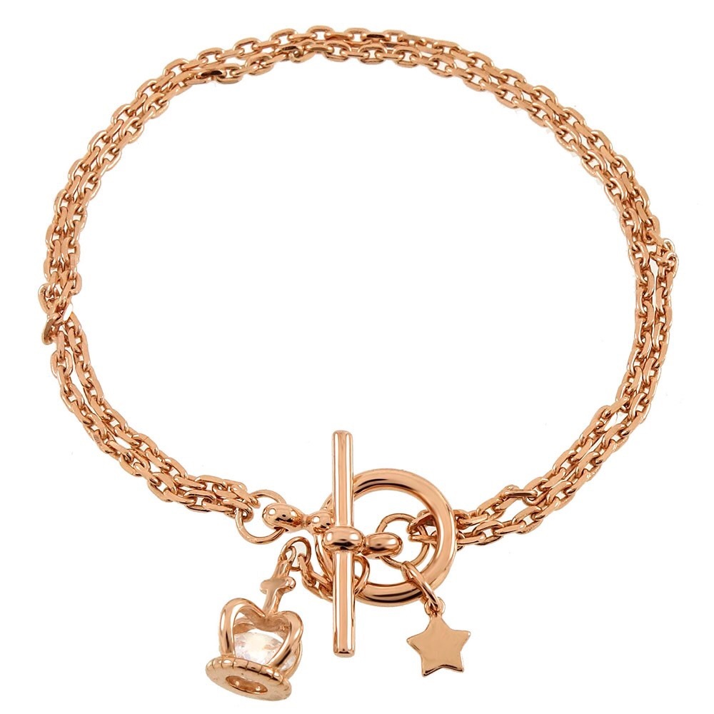 Rose Gold Overlay Crown Sterling Silver Bracelet